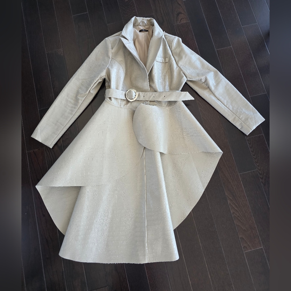 faux leather Beige Women's Trench Coat - Picture 4 of 9